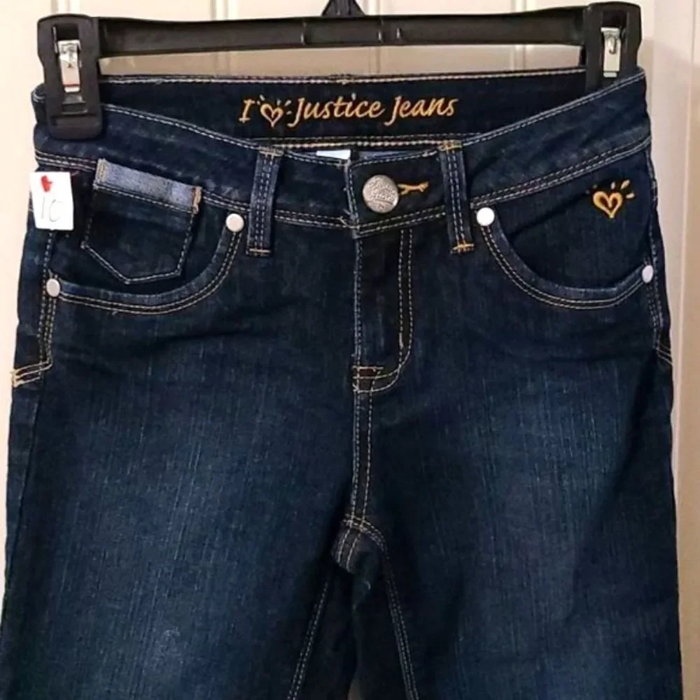 Justice Girls Crop Jeans Size 10 Blue Stretch Denim Ankle Pants School Everyday